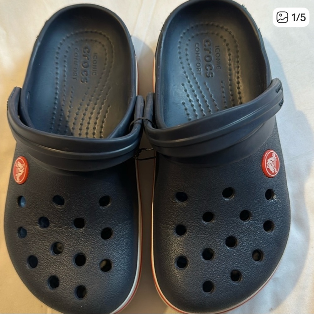 CROCS Kids Navy Blue Clog with Red Logo Accent